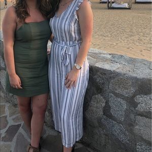 Blue and white striped jumpsuit